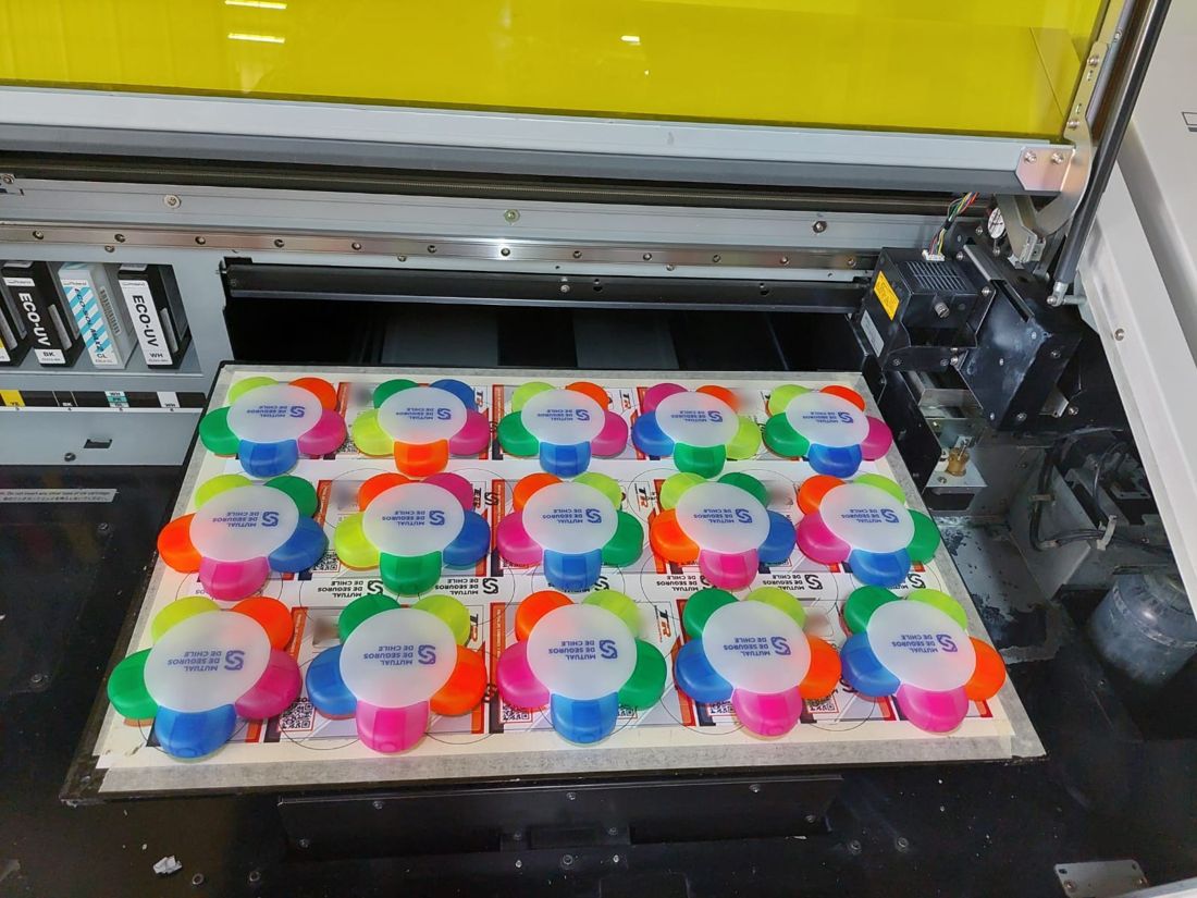 Destacadores con forma de flor con logo impreso por impresión UV